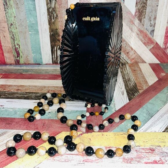 Cult Gaia Acrylic Beaded Luna Circular Crossbody Shoulder Bag Black EUC - Picture 2 of 9